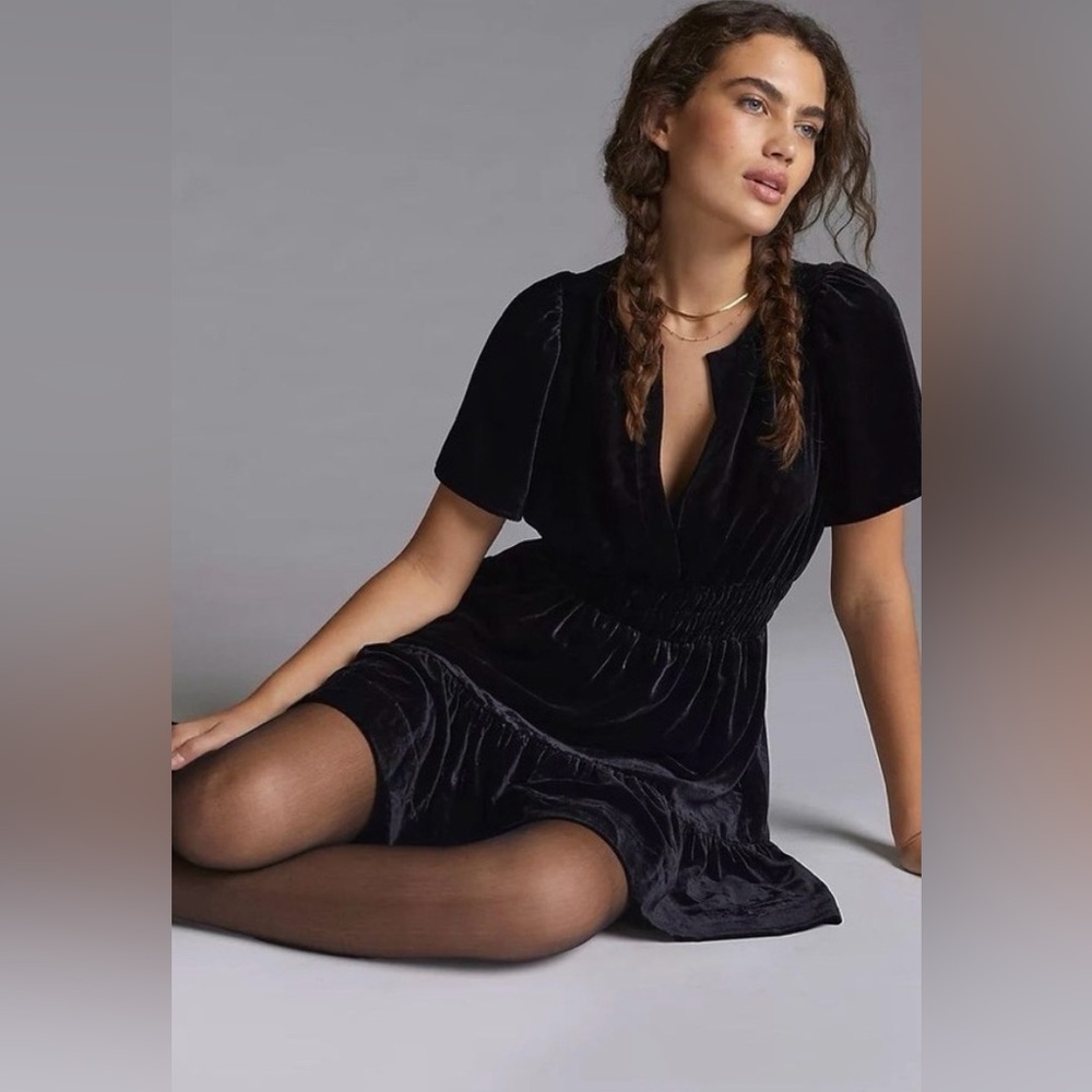 Anthropologie Maeve Mini Black Velvet Dress Size Small - Picture 3 of 8